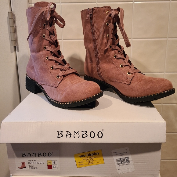 Pink (Bonfire) Faux Suede  Women's Booties by Bamboo - Size 6 - Picture 2 of 9